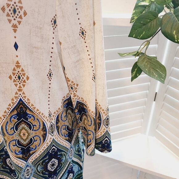 CHICOS GEOMETRIC TEAL BROWN TUNIC SIZE 2P (LARGE) - Picture 4 of 6